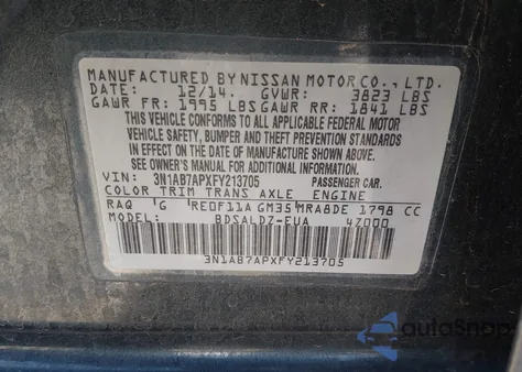 2015 Nissan Sentra Sv z USA, uszkodzony, nr VIN 3N1AB7APXFY213705